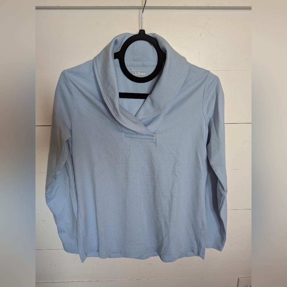 L.L. Bean Soft Blue Cowl Neck Top. Women's Size Regular, Never Worn.